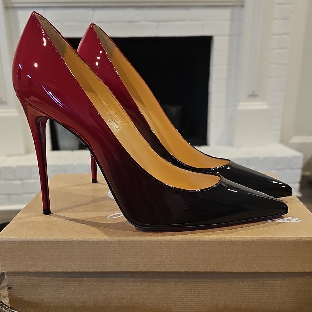 ⭐️CHRISTIAN LOUBOUTIN⭐️Kate 100 Patent Degrade Black And Red Sz 41.5